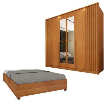 Imagem de Guarda-roupa 6 Portas Com Espelho Ripado Nova York E Cama Casal Monaco Espresso Móveis Cinamomo