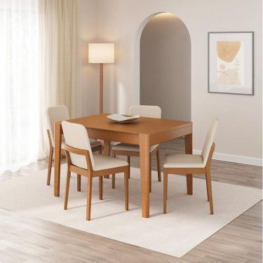 Imagem de Kit Mesa De Jantar Extensível Retangular Tarsila E 4 Cadeiras Pequi Cabecasa Madeiramadeira Champagne-castanho-bege