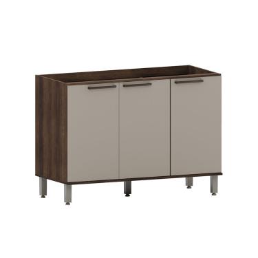 Imagem de Balcão De Cozinha 120cm 3 Portas Sem Tampo Luna Luciane Móve Nogueira Dourado-cinammon