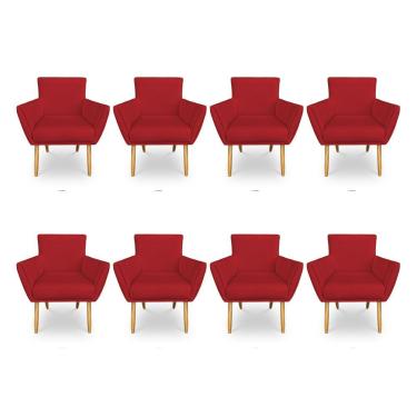 Imagem de Kit 8 Poltronas Decorativa Leticia Suede Vermelho Pés Palito Castanho - Pallazio