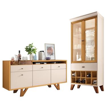 Imagem de Sala De Jantar Com Cristaleira ópera E Buffet Aparador Sollare Off White-cinamomo - Hb Móveis Off White-cinamomo
