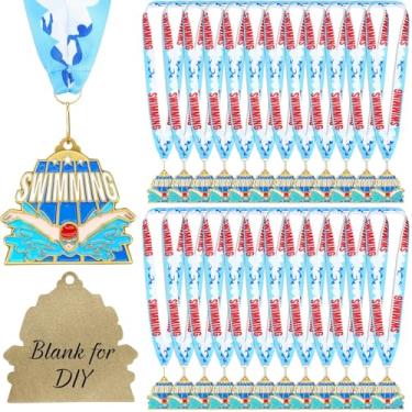 Imagem de Loetere 24 medalhas de prêmio de futebol/beisebol/softball, em massa, com fita de pescoço de 6 cm, basquetebol/bandeira, futebol, esporte, vencedor, troféu, troféu de primeiro lugar para presente de