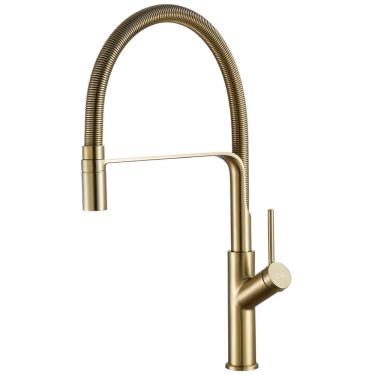 Imagem de Torneira de Cozinha Gourmet Flexível Misturador Monocomando Premium Dubai Dourada Escovada