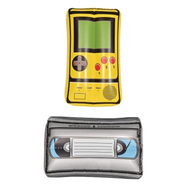 Imagem de Beistle Fita VHS inflável de 2 peças e jogo portátil com decoração temática dos anos 1990, 22,86 cm x 38,10 cm, preto/amarelo/vermelho/cinza/azul