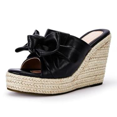 Imagem de PiePieBuy Sandálias Femininas Plataforma Alpargatas Slip-On Com Laço E Bico Aberto, Pretas Estilosas, Tamanho 7