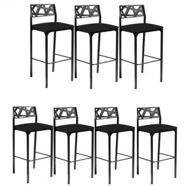Imagem de Kit 7 banquetas Luiza material sintético preto-Gat Magazine