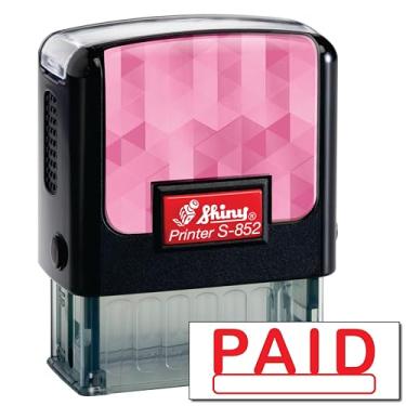 Imagem de Shiny Carimbo de borracha autotintado com carimbo pago, área de impressão de 1,27 cm x 3,5 cm, tinta vermelha, recarregável