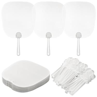 Imagem de Homaisson 50 peças de ventiladores portáteis de sublimação, conjunto portátil de fãs de igreja, ventiladores em branco de sublimação DIY, leques de plástico transparente em forma de folha de palmeira