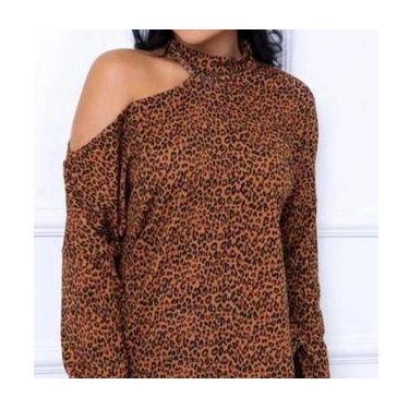 Imagem de Blusa Tendência Feminina Gola Alta Recorte No Ombro Manga Longa Viscol