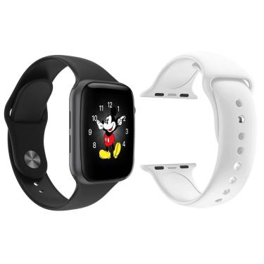 Imagem de Kit 1 Smartwatch Preto + 1 Pulseira Extra Silicone Branco