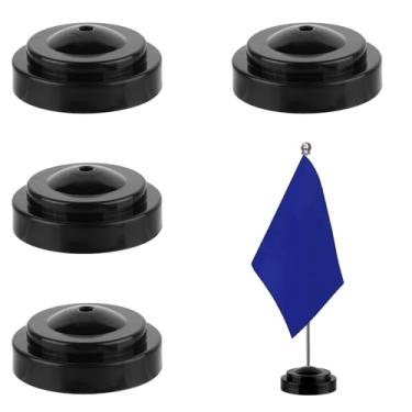Imagem de Pacote com 4 suportes para bandeira de mesa, minibandeira, base de mesa de plástico, preto, miniatura, suportes para 1 furo de base, para centros de mesa de escritório, 0,60 cm de diâmetro do furo