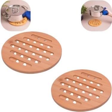 Imagem de Kit Com 2 Descansos De Panela 100% Em Bambu Redondo Grande 20cm - Sustentável e Resistente Ao Calor - Multiuso - Proteja Sua Mesa E Bancada