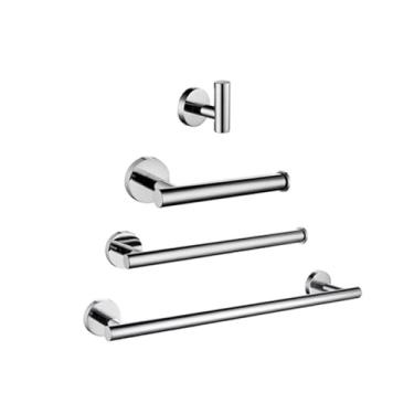 Imagem de Conjunto de barra de toalha dourada escovada - Suporte de papel higiênico redondo de aço inoxidável, ganchos para roupão - Acessórios para banheiro, cromado, conjunto de 4 peças