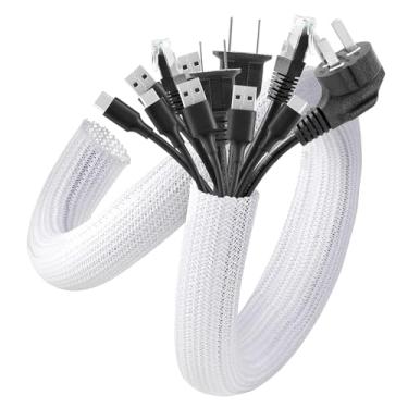 Imagem de Capa branca para cabos, 2 unidades, 1,5 m - 4,5 cm, sistema de gerenciamento de cabos AGPTEK para mesa, PC, TV, computador, projetor, proteção e organização, casa, cinema e escritório, branco