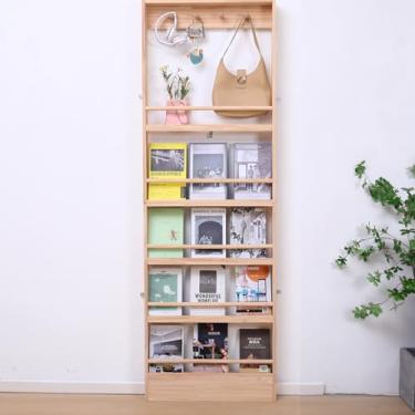 Imagem de FDHUIJIA Estante infantil de madeira de 5 camadas, prateleira de montagem na parede com ganchos, organizador para brinquedos e livros (natureza)