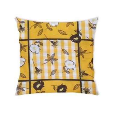 Imagem de Almofada Decorativa Retangular, Estampa Floral em Xadrez Amarelo, 30 x 50 cm