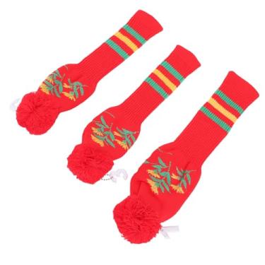 Imagem de SUNGOOYUE 3pcs Maconha Tampas de Cabeça do Clube, Padrão de Girassol Acessórios de Bolsas de Golfe Respiráveis ​​com Pom Pom pó Guarda de Poeira para Toda a Guarda (Vermelho)