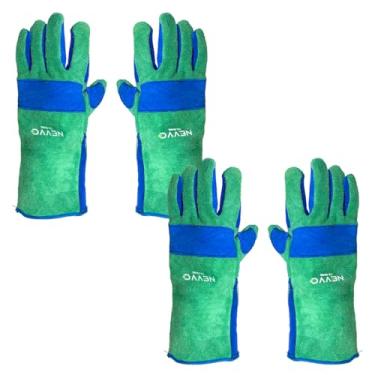 Imagem de Kit 2 Luvas de Soldador Térmica Punho Longo 36cm Alta Temperatura 300° Forrada de Vaqueta Raspa EPI Reforçado NEVVO