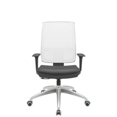 Imagem de Cadeira Office Brizza Tela Branca Assento Vinil Preto RelaxPlax Base A