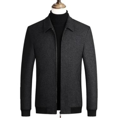 Imagem de Casaco De Lã De Outono Primavera Masculino Jaqueta De Lã Casual De Negócios Slim Fit Cor Sólida Masculina Casaco De Lã Jaqueta Com Zíper, Grey, L