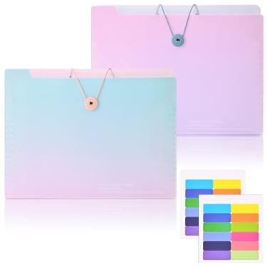 Imagem de Valtiner 2 pastas de arquivo expansíveis com 12 bolsos, organizador de arquivos sanfonado tamanho A4 com etiquetas, organizador de documentos de plástico estético para material escolar e de escritório