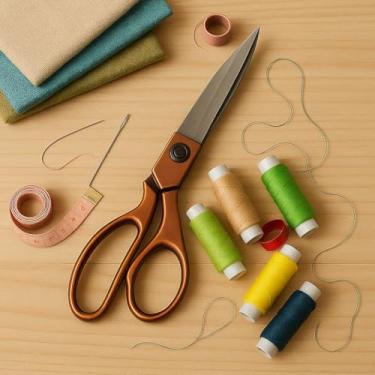 Imagem de Tesoura Profissional para Tecidos, 23 cm, Cabo em Cobre, Aço Inoxidável, Multiuso Corta Tecido Artesanato Papel Couro Borracha 9,5