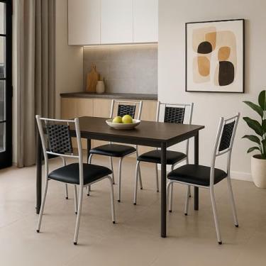 Imagem de Conjunto 4 Cadeiras de Cozinha Belize Sala Jantar em Aço Branco Craquelado Encosto em Fibra Sintética (Preto)