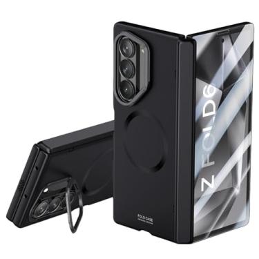 Imagem de Capa para Galaxy Z Fold6, resistente à pele, com suporte de película espelhada, dobradiça dobrável, proteção à prova de choque, capa rígida (para Galaxy Z Fold6/preto)