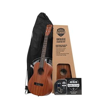 Imagem de Kit de iniciante oficial Kala Learn to Play Ukulele Barítono, mogno acetinado – Inclui aulas online, aplicativo de afinador e folheto