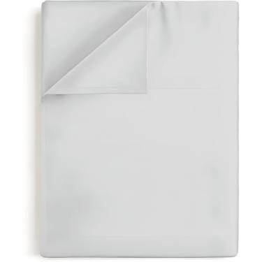 Imagem de Lençol de cima Queen - 100% algodão egípcio, trama de cetim 600 fios - ultramacio, respirável e refrescante - somente lençol de cima de qualidade de hotel premium - (prata, Queen)