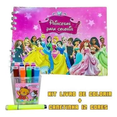 Imagem de Kit Para Colorir Varíos Temas + 12 Canetas Hidrocor Infantil - Mimos P