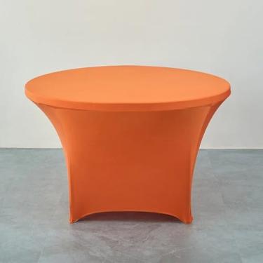 Imagem de Toalha de mesa redonda elástica para hotel, banquete, cor pura, protetor de balcão de bar, saia de mesa decorativa para casa, laranja, R 120 cm x A 75 cm (redonda de 4 pés)