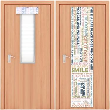 Imagem de QOUBAI 2 peças boho, inspiradora, para sala de aula, porta de sala de aula, cortina positiva, decoração de sala de aula, persianas, escurecimento, escurecimento, material escolar