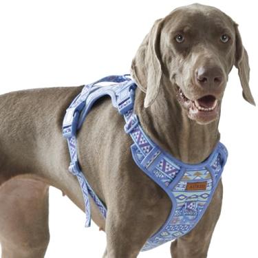 Imagem de AUNZO Peitoral para cães extra grandes, sem puxão, ajustável, colete refletivo para caminhadas, treino, azul étnico, GG