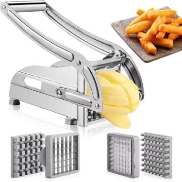 Imagem de Cortador Manual de Batatas e Legumes em Aço Inox, Fatiador Industrial para Cozinha Profissional, Lâminas Resistentes