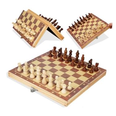 Imagem de FINYQBET Conjunto de Tabuleiro de Xadrez Magnético Dobrável de Madeira - Peças Magnéticas com Armazenamento, Jogo Portátil para Viagens e Lazer, Ideal para Crianças, Adultos e Famílias, 29x29 cm