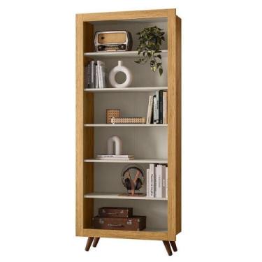 Imagem de Livreiro Multiuso Retro 5 Prateleiras Freijo Toq/Off White - Qmovi