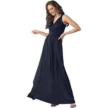 Imagem de KOH KOH Vestido longo sem mangas rodado para madrinha de casamento vestido longo para noite, Azul marinho, P