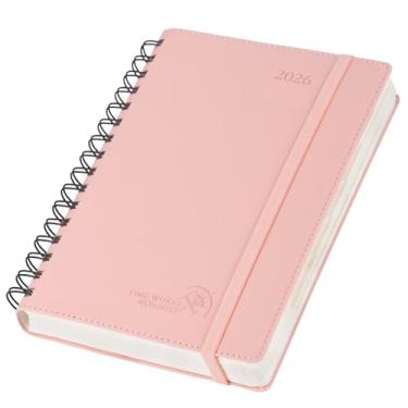 Imagem de POPRUN Agenda diária 2026, uma página por dia (médio: 15 x 21 cm) - Livro de agendas para 12 meses com compartimentos de hora em hora, bolso interno, abas mensais, suporte de caneta TJ - rosa suave