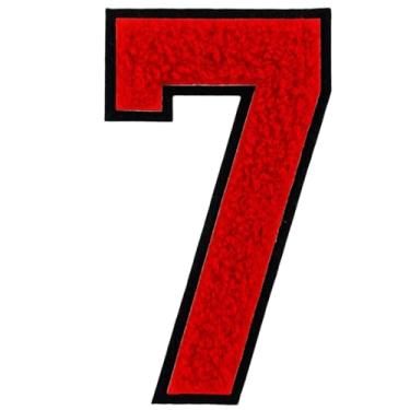Imagem de 1 peça de patch de número de chenille vermelho de 10 cm com borda preta, remendos de ferro para chapéus, bolsas, mochilas, jeans, jaquetas, par com remendos iniciais, letra grande universitária