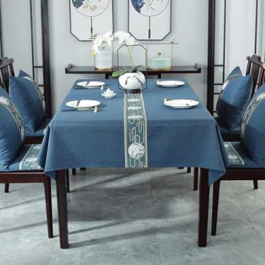 Imagem de KAIJIE Toalha de mesa de chá retangular estilo chinês imitação de tecido de algodão e linho estampa animal para decoração de festa piquenique e jantar 100 x 160 cm C-Bao azul