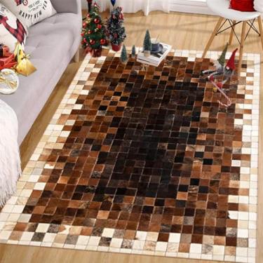 Imagem de ESSMOKO Tapete de sala de estar tapete nórdico simples para sala de estar, tapete grande, manta nórdica para mesinha de cabeceira, lavável e fácil de cuidar, grade pequena, 90 x 150 cm