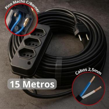 Imagem de Extensão Elétrica 15 Metros Grossa CABO PP 2x2.0mm 20A 10A Resistente 