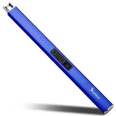 Imagem de SUPRUS Isqueiro elétrico arco à prova de vento isqueiro recarregável USB com trava de segurança para vela churrasco acampamento (azul escuro)