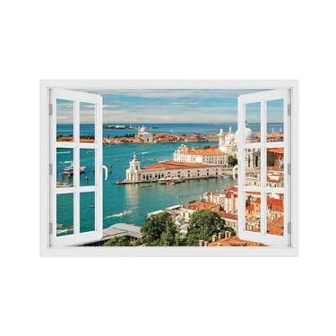 Imagem de Impressões em tela paisagens-Arte parede janela falsa-Edifícios cidade Veneza-Natureza Pintura Decoração Banheiro 20x30cm Sem Moldura