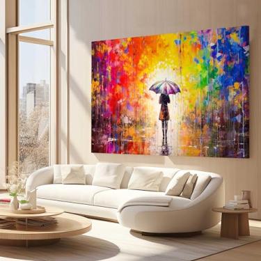 Imagem de Quadros Decorativos para Quarto Sala 40x60 Abstrato Colorido Chuva Arte Pintura Grande Escritório Hall