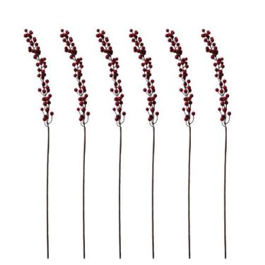 Imagem de 6 Galho Natalino Rústico Berries Vermelho Enfeite Natal 70Cm - Magizi