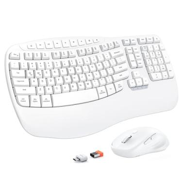 Imagem de MEETION Novo combo ergonômico de teclado e mouse, digitação natural com teclas onduladas, teclado sem fio de 2,4 G com descanso de pulso, 4 mouse óptico DPI ajustáveis, computador/laptop/Windows/Mac