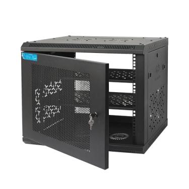 Imagem de OCEANHUG Armário de servidor de parede 9U com porta frontal ventilada com trava, ventiladores de resfriamento, painéis laterais removíveis - 45 cm de profundidade, rack de rede de 48 cm, incluindo 2