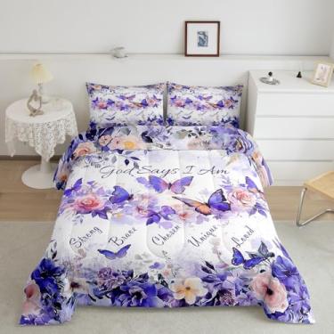 Imagem de Conjunto de edredom solteiro, flor de borboleta, planta de jardim roxo, coleção de cama macia, para quarto de meninos e meninas, 2 peças